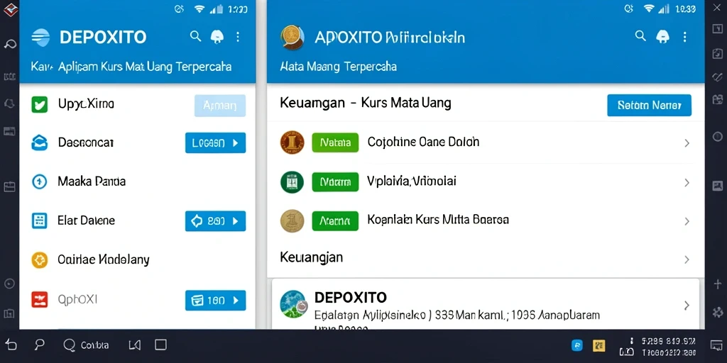 Tampilan antarmuka DEPOXITO dengan fitur Kurs Mata Uang yang lengkap.