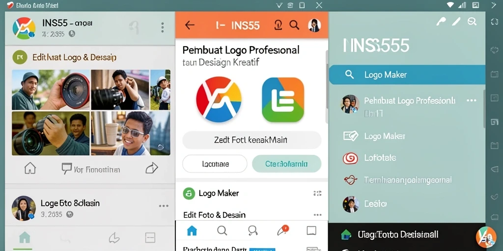 Antarmuka INS55 yang intuitif dengan berbagai alat desain logo yang lengkap.