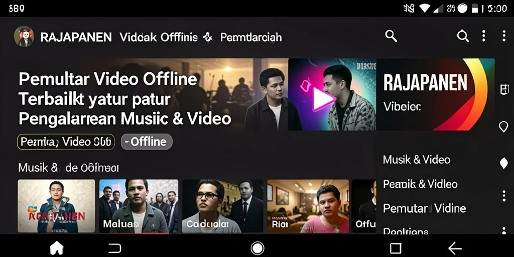 Antarmuka aplikasi RAJAPANEN dengan fitur Pemutar Video Offline yang menarik.