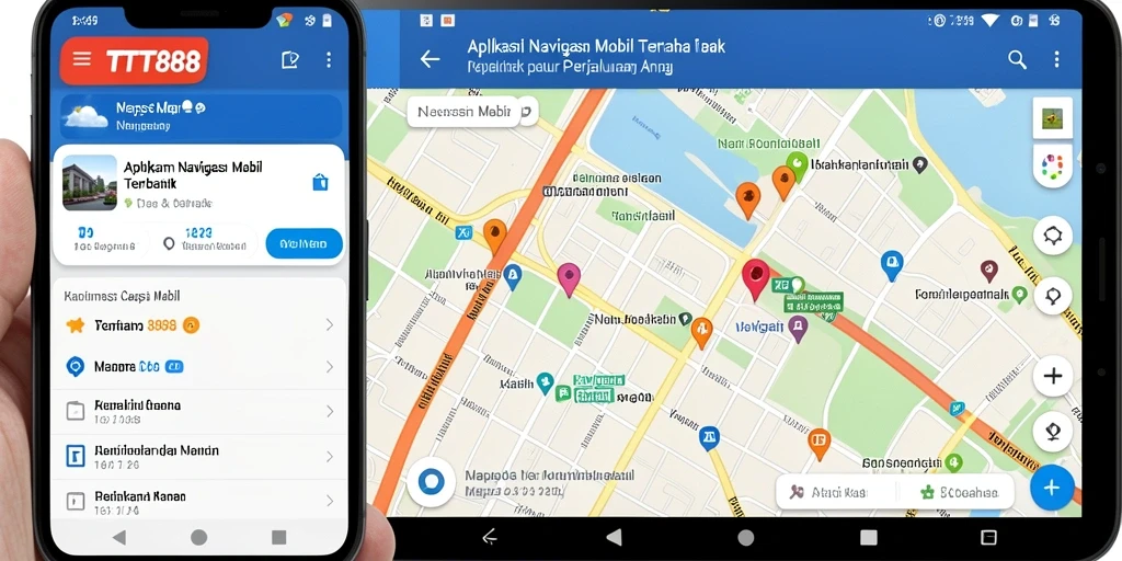 Antarmuka aplikasi TTT888 dengan peta navigasi mobil yang jelas.